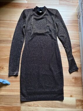 Long Sleeve Black Shimmer Bodycon Dress